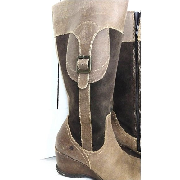 Brown tall suede leather wedge boots - Picture 3 of 9